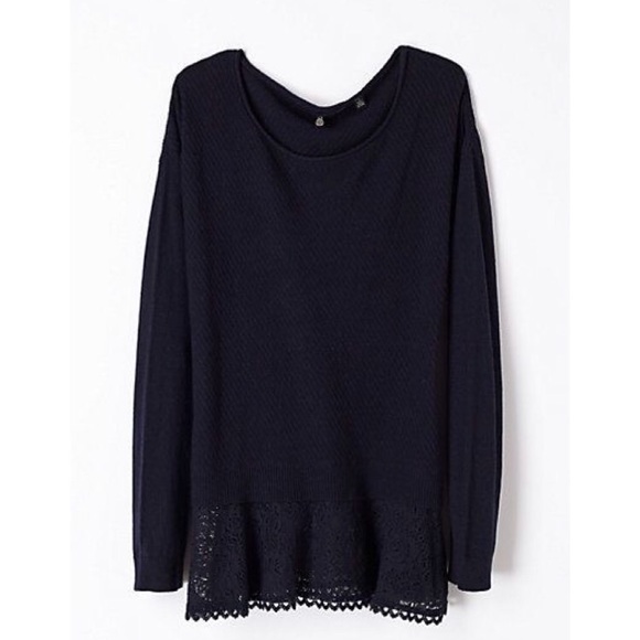 Anthropologie Sweaters - Knitted Knotted Anthro Navy Bloom Lace Sweater